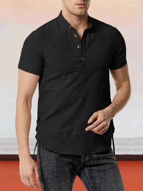Classic Cozy Cotton Linen Short Sleeve Henley Shirt T-Shirt coofandystore Black S 