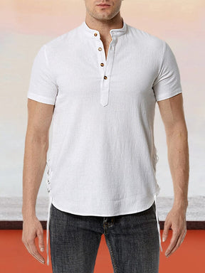 Classic Cozy Cotton Linen Short Sleeve Henley Shirt T-Shirt coofandystore 