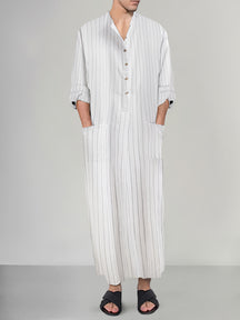 Cozy Cotton Linen Stripe Casual Robe
