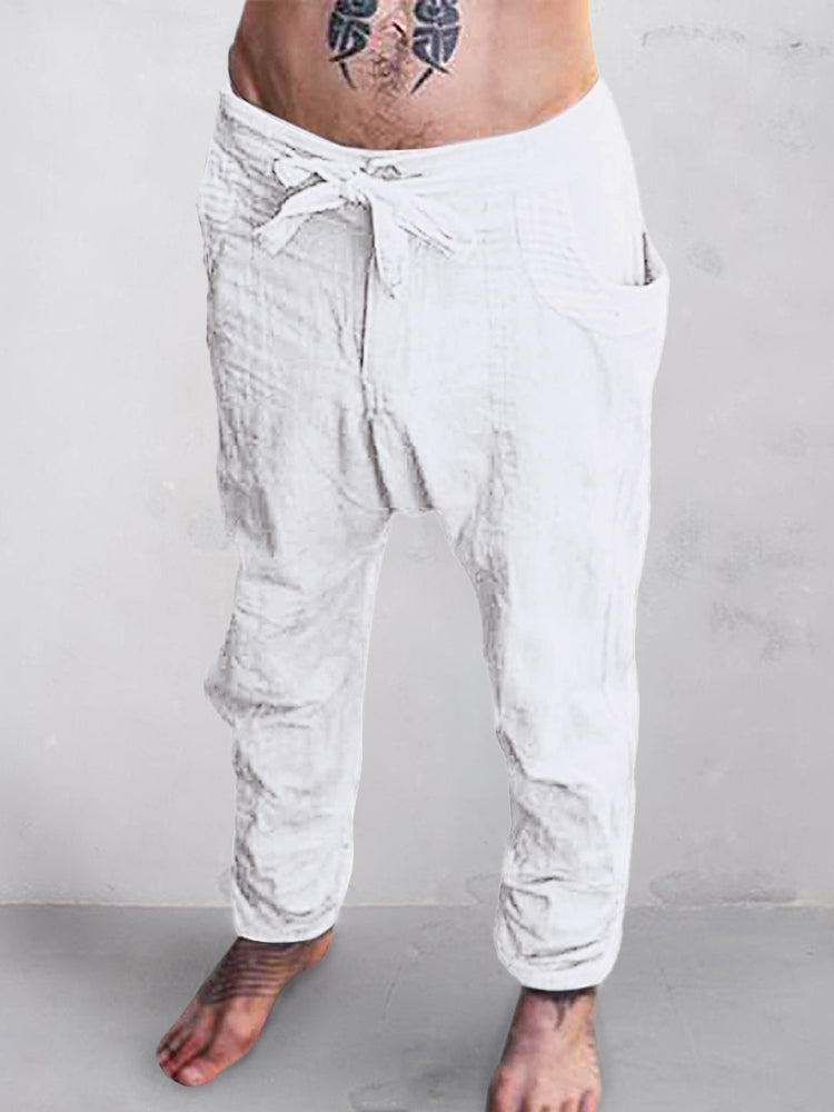 Cotton Linen Drawstring Casual Pants