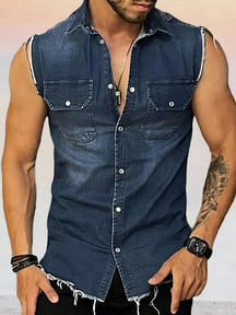 Casual Denim Tank Top with Pockets Tank Tops coofandystore Blue S 