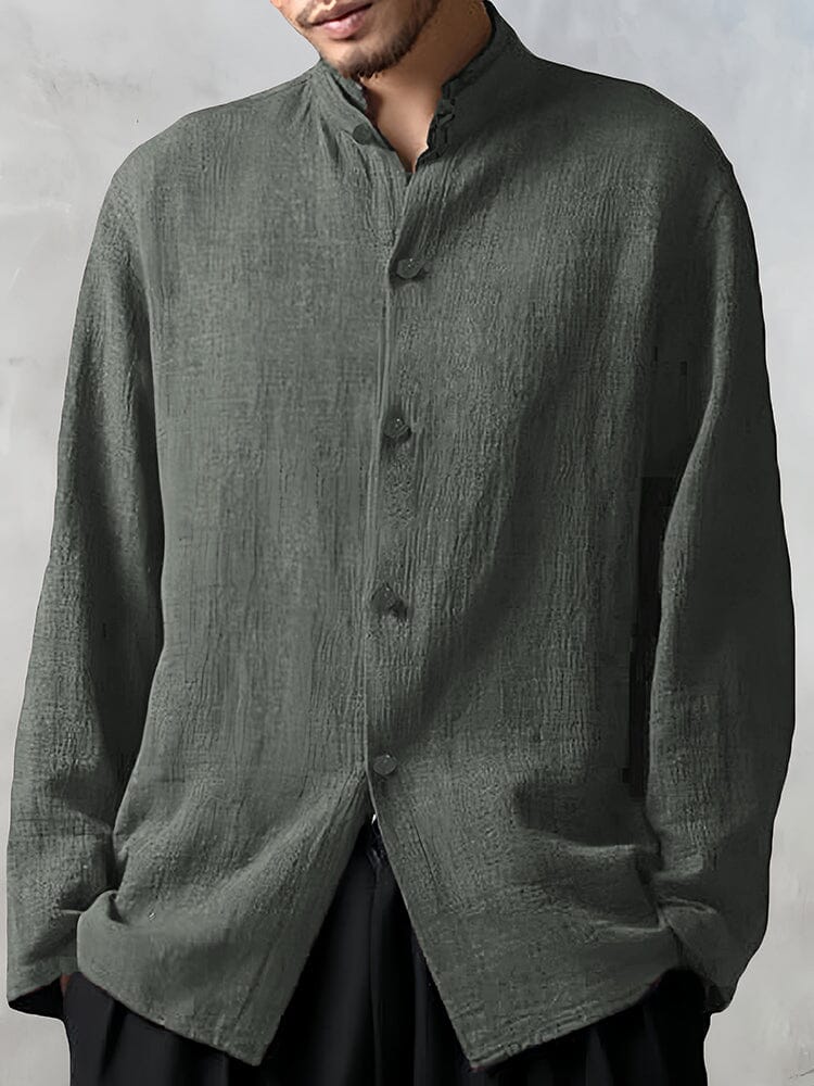 Cotton Linen Loose Fit Long Sleeve Shirt Shirts coofandystore Green M 