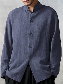 Cotton Linen Loose Fit Long Sleeve Shirt Shirts coofandystore Blue M 