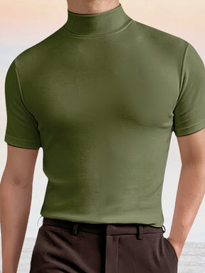 Slim Fit Short Sleeve Turtleneck Top Shirts coofandystore Army Green S 