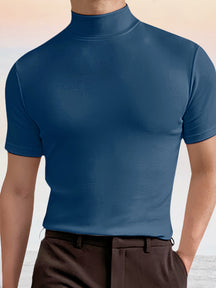 Slim Fit Short Sleeve Turtleneck Top Shirts coofandystore Blue S 