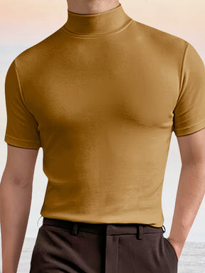Slim Fit Short Sleeve Turtleneck Top Shirts coofandystore Khaki S 