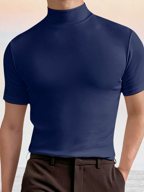 Slim Fit Short Sleeve Turtleneck Top Shirts coofandystore Navy Blue S 