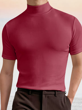 Slim Fit Short Sleeve Turtleneck Top Shirts coofandystore Wine Red S 