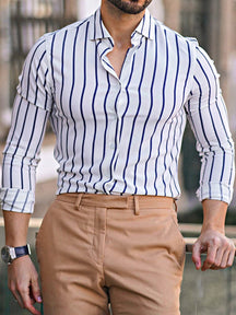 Classic Striped Slim Fit Button Shirt Shirts coofandy White M 