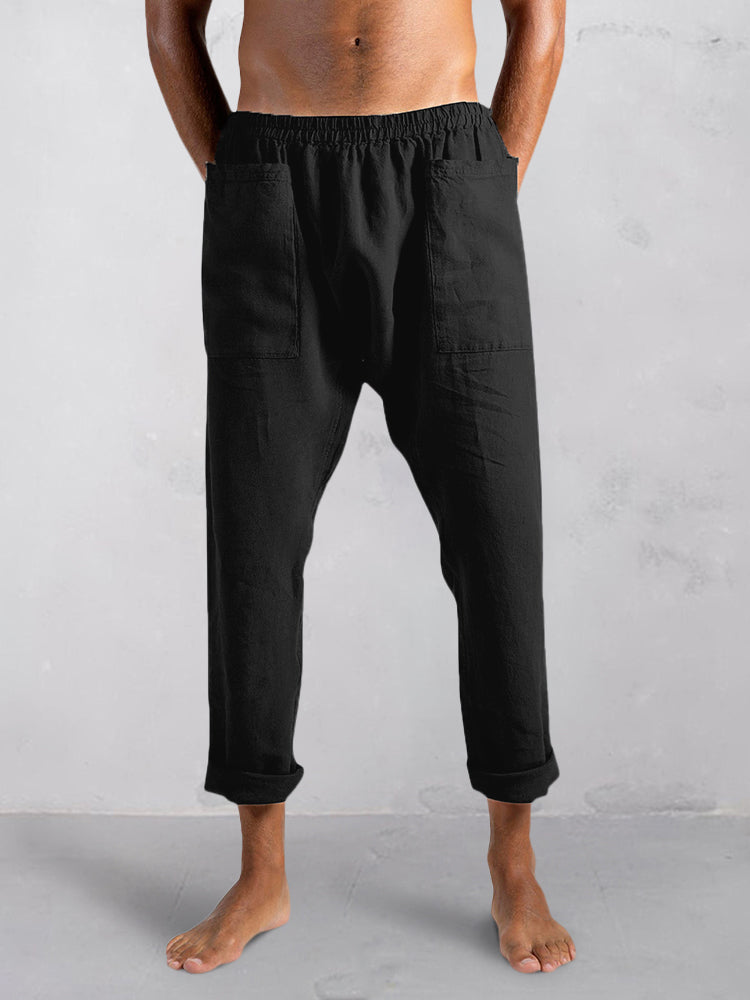 Casual Solid Cotton Linen Tapered Pants