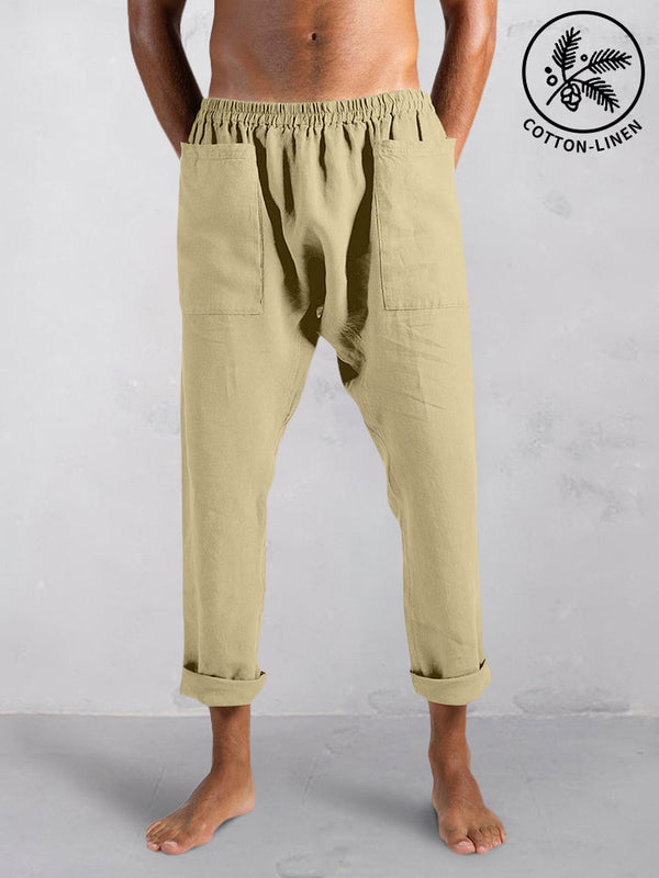 Casual Solid Cotton Linen Tapered Pants