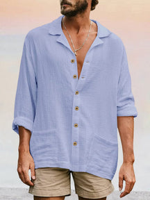Casual Button Long Sleeves Beach Shirt Shirts coofandystore Blue S 
