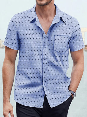 Casual Polka Dot Print Short Sleeve Shirt Shirts coofandystore Blue M 