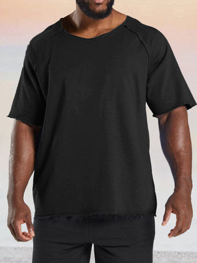 Casual Solid Raw Hem Cotton T-shirt T-shirt coofandy Black M 