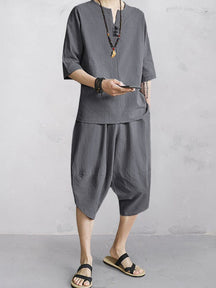 Casual Soft 2-Piece Cotton Linen Sets Sets coofandy Dark Grey M 