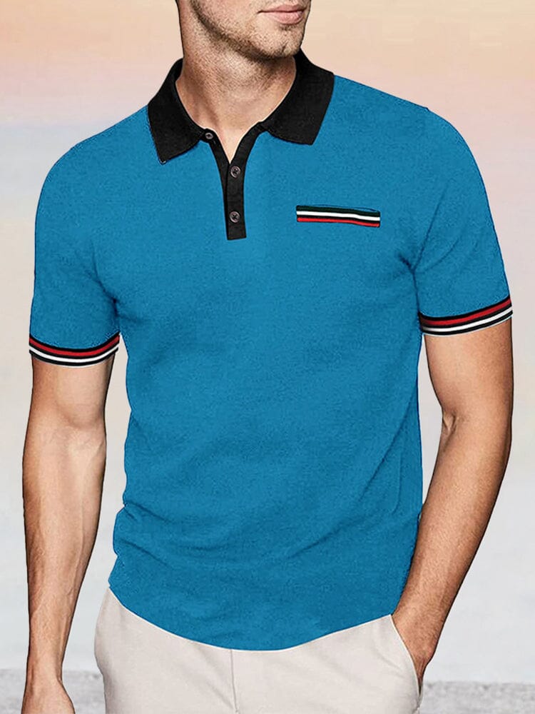 Classic Stripe Cuffs Polo Shirt Polos coofandy Blue S 