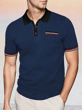 Classic Stripe Cuffs Polo Shirt Polos coofandy Navy Blue S 