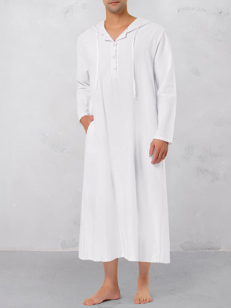 Solid Cotton Linen Hooded Robe