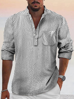 Casual Stripe Pullover Button Shirt