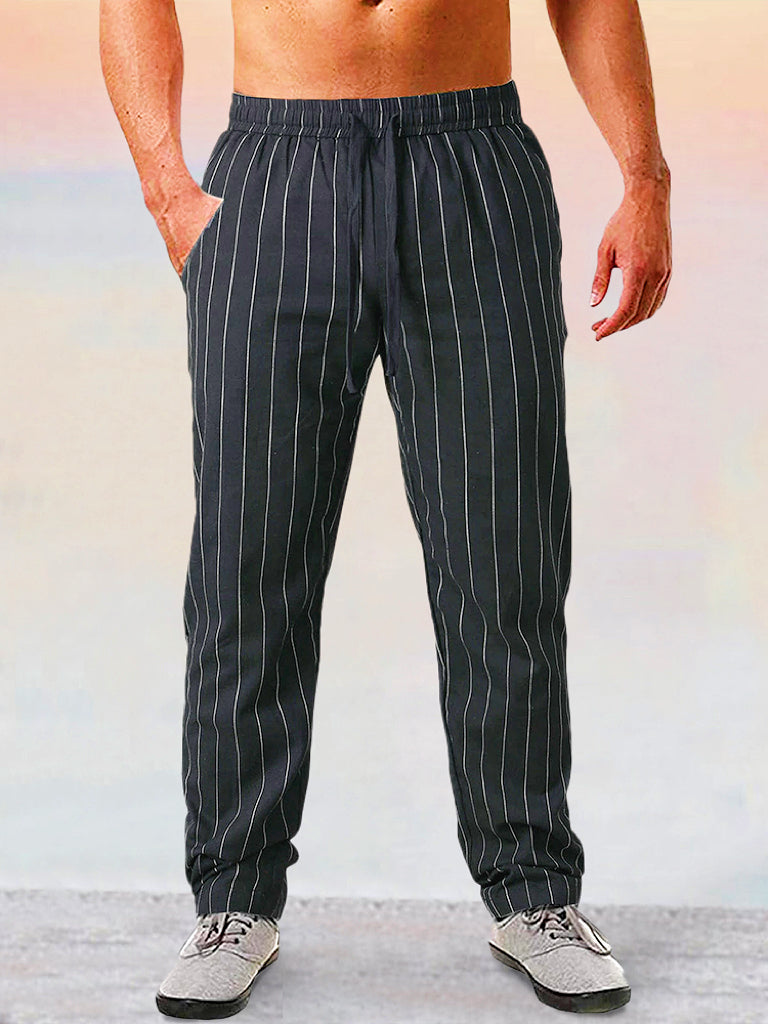 Casual Stripe Cotton Linen Pants