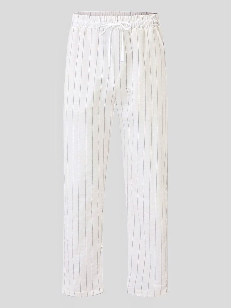 Casual Stripe Cotton Linen Pants
