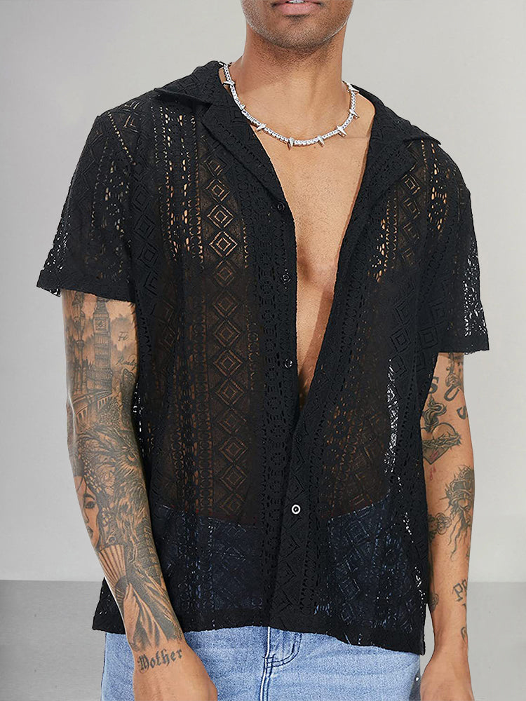 Casual Breathable Hollow Lace Shirt