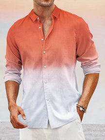 Casual Gradient Splicing Cotton Linen Shirt Shirts coofandy Orange M 