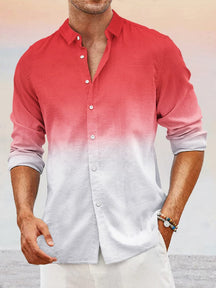 Casual Gradient Splicing Cotton Linen Shirt Shirts coofandy Red M 