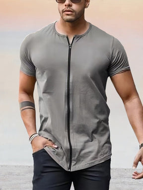 Casual Soft Zipper T-shirt T-shirt coofandy Grey M 