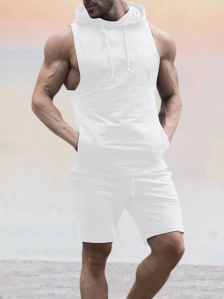Sports Hooded Tank Top Set Sets coofandystore White M 