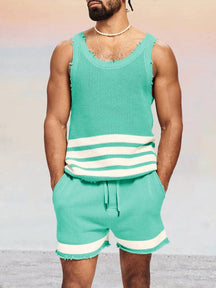 Casual Breathable Knit Tank Top Set Sports Set coofandy Green S 