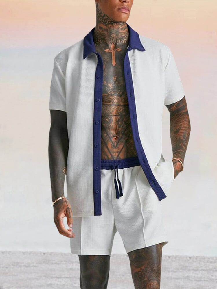 Stylish Splicing Corduroy Shirt Set Sets coofandy White S 