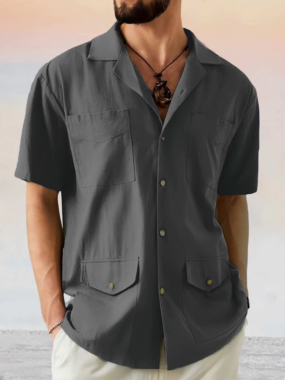 Casual Soft Lapel Cotton Linen Shirt Shirts coofandy Black S 