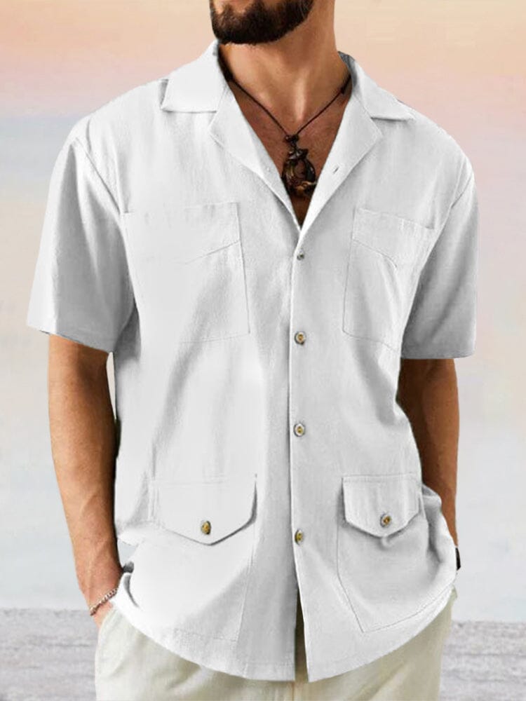 Casual Soft Lapel Cotton Linen Shirt Shirts coofandy White S 
