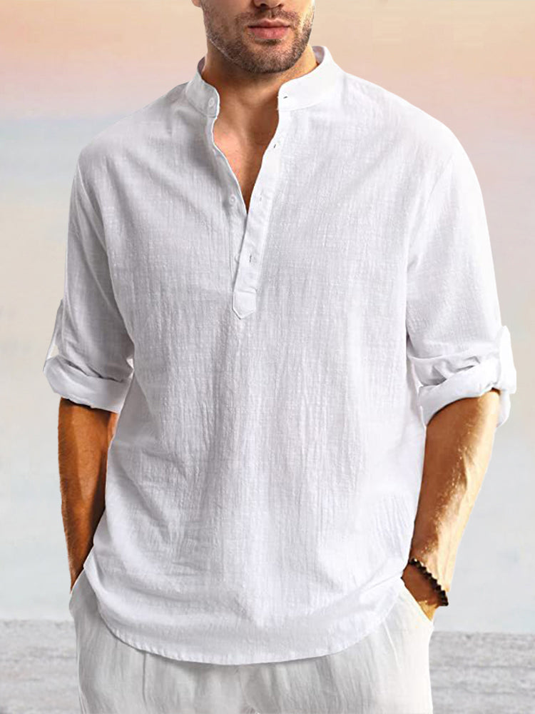Cozy Cotton Linen Henley Shirt