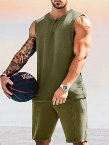 Casual Tank Top Tracksuit Set Sets coofandystore Army Green M 