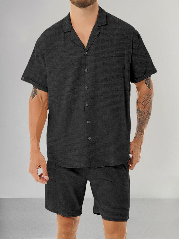 Casual Cotton Linen Shirt Set Sets coofandystore Black M 