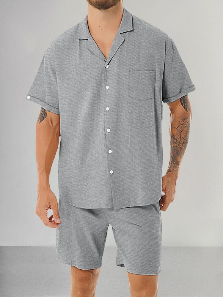 Casual Cotton Linen Shirt Set Sets coofandystore Grey M 