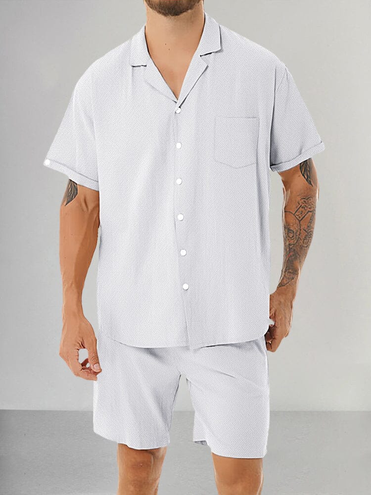 Casual Cotton Linen Shirt Set Sets coofandystore White M 