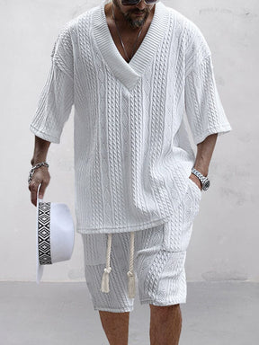 Stylish Knit Shirt Set Sets coofandystore White M 