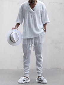 Breathable Loose Fit Knit Sets Sets coofandy White M 