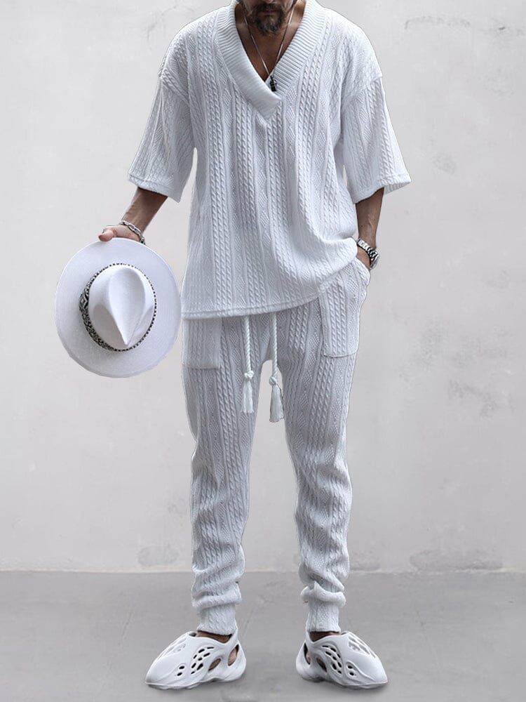 Breathable Loose Fit Knit Sets Sets coofandy White M 