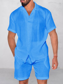 Casual 100% Cotton Shirt Set Sets coofandystore Blue M 
