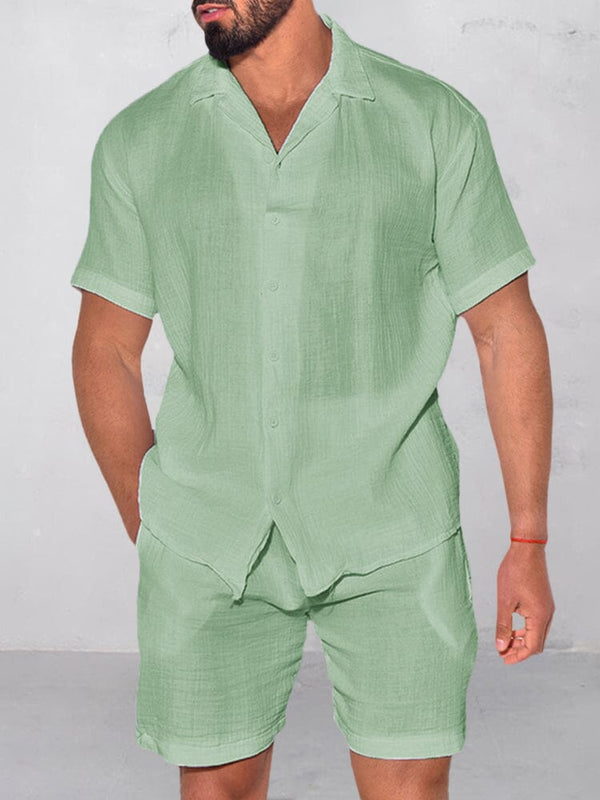 Casual 100% Cotton Shirt Set Sets coofandystore Green M 
