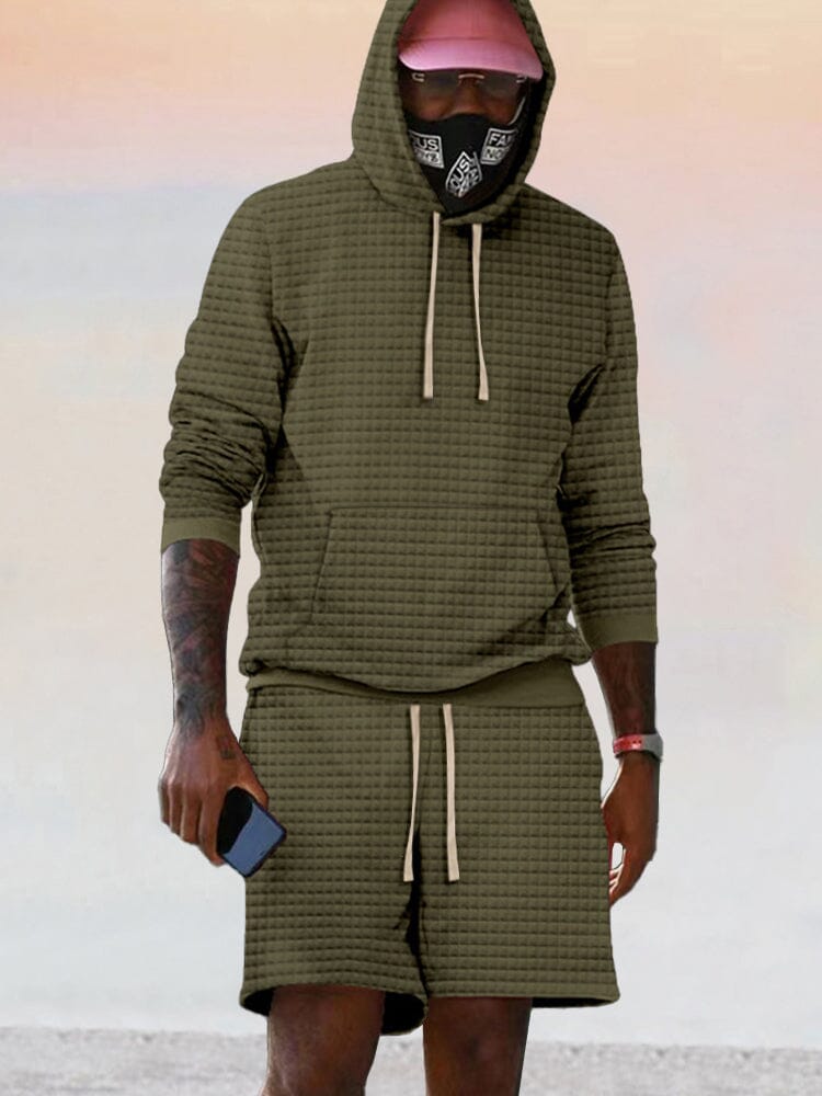 Casual Waffle Hooded Tracksuit Sets Sports Set coofandy Army Green M 