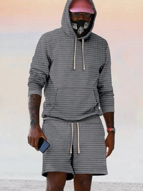 Casual Waffle Hooded Tracksuit Sets Sports Set coofandy Dark Grey M 