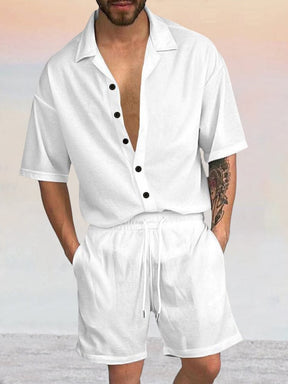 Casual Soft Lapel Shirt Set Sets coofandystore White S 