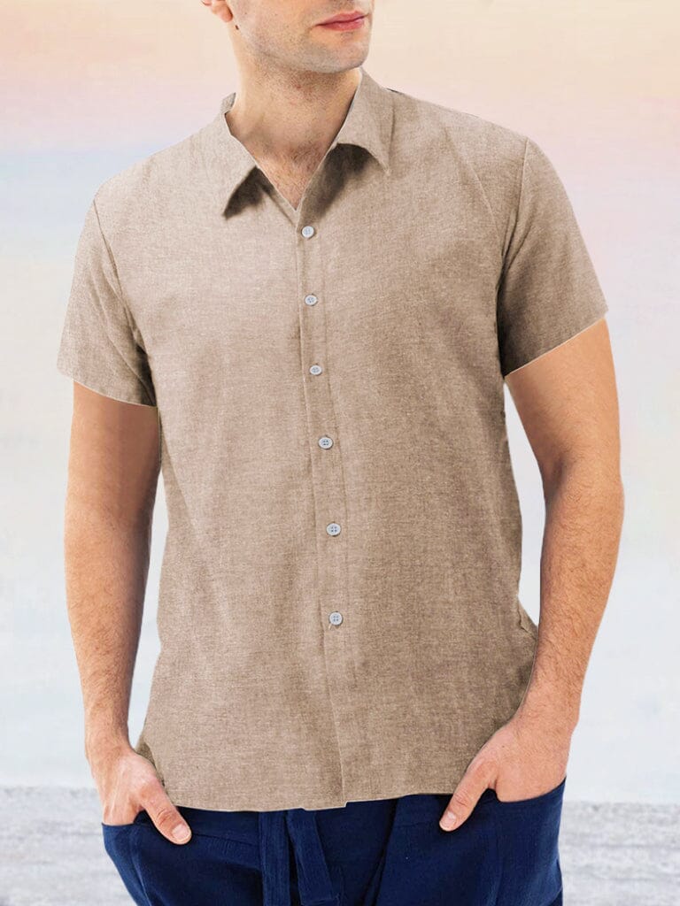 Classic Comfy Cotton Linen Shirt Shirts coofandy Khaki M 