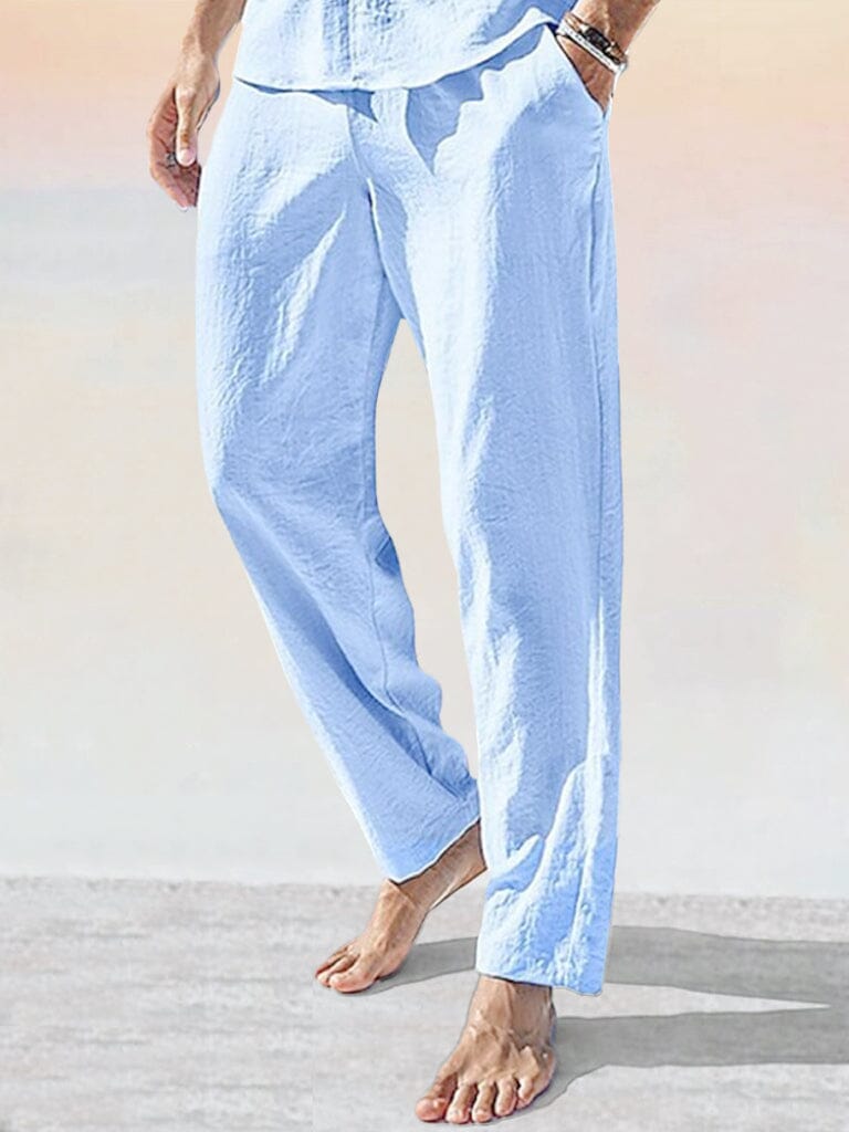 Soft Cotton Linen Pants Pants coofandy Light Blue S 