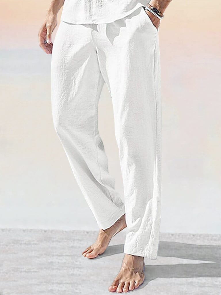 Soft Cotton Linen Pants Pants coofandy White M 